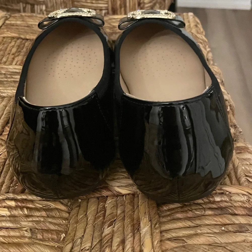 Bernal Black Patent Leather Flats with Embellished  crystals Buckle size 9